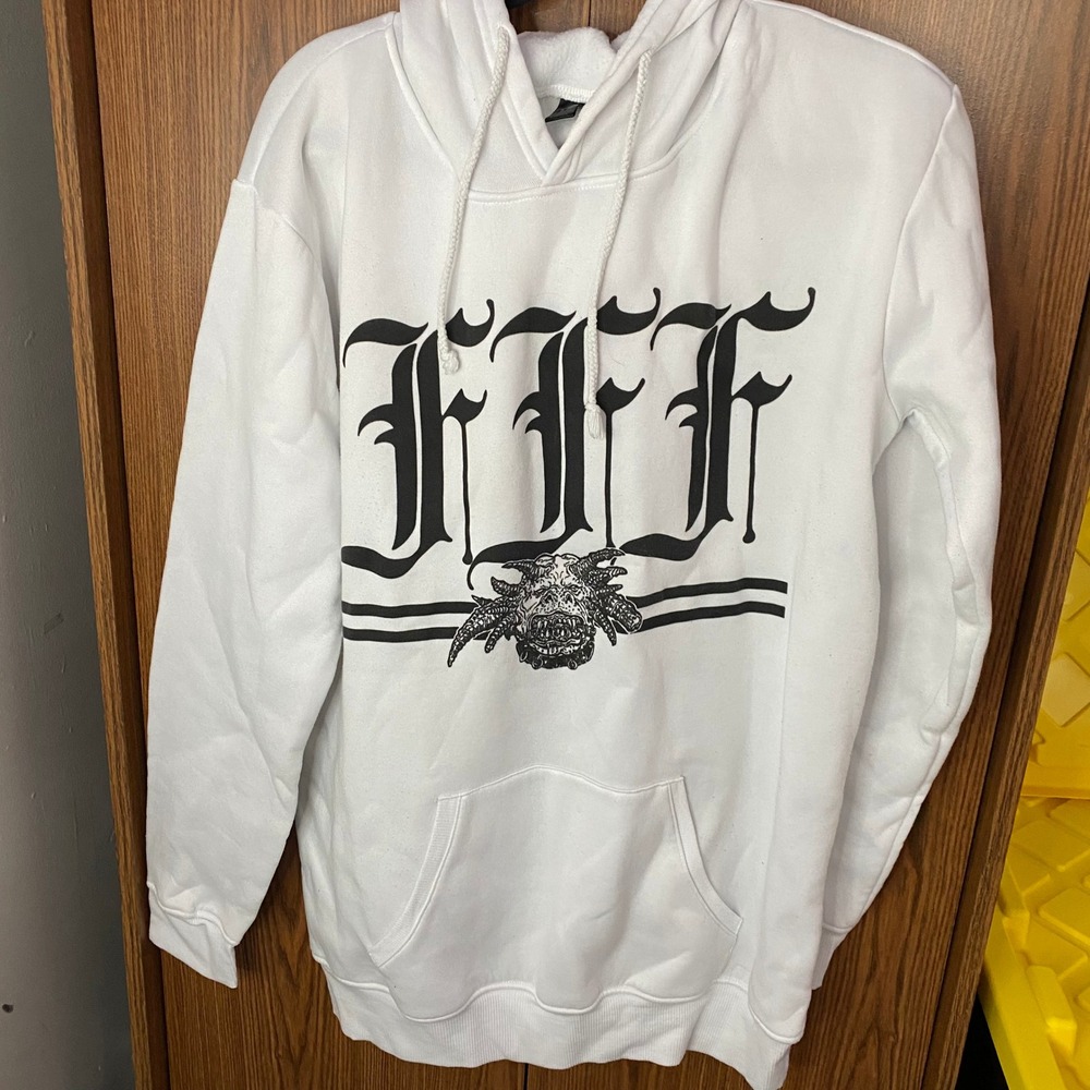 FFF Graphic Hoodie Mens XXL White Gothic Monster Print Streetwear